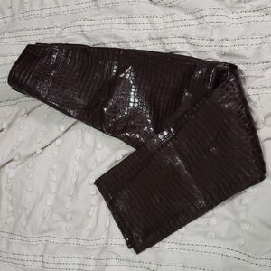 Dynamite women's brown faux leather high waisted reptile print pants 0